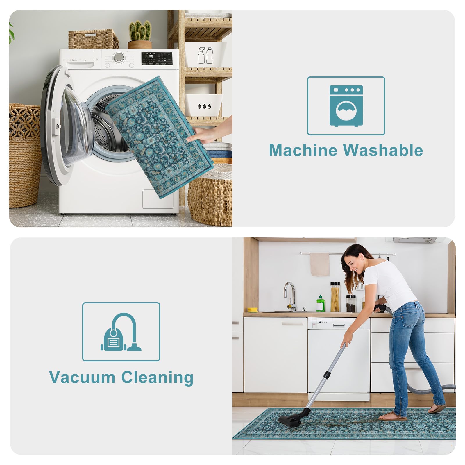 KIMODE Floral Kitchen Rugs Non Slip Washable, Farmhouse Kitchen Rugs Sets of 3, Rubber Kitchen Mats for Floor, Kitchen Runner Rug for Hallways Laundry Sink Bathroom Red 20"x32"+20"x47"+20"x71"