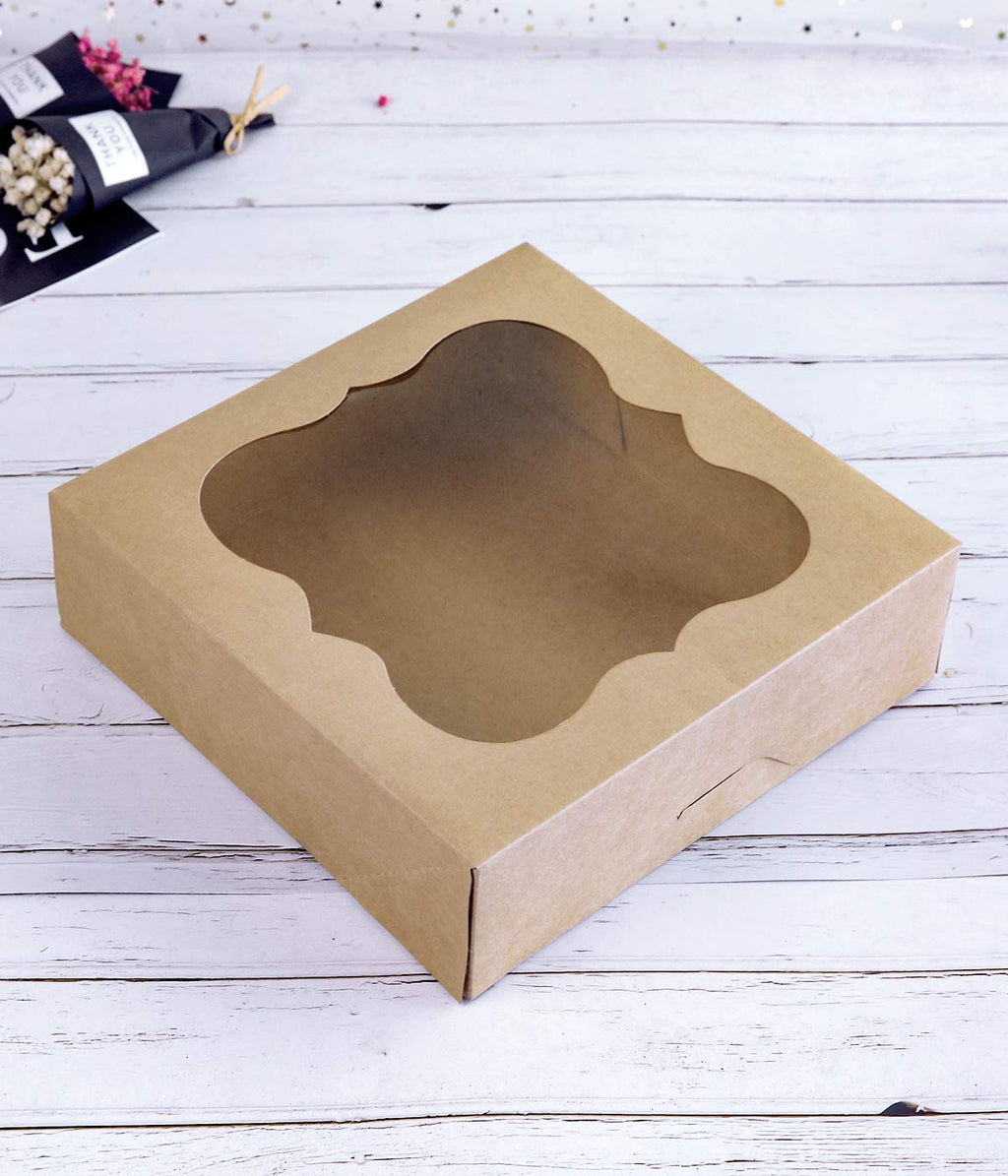 CHERRY 15-Pack 10"x10"x3"Brown Bakery Boxes with PVC Window for Pie and Cookies Boxes Small Natural Kraft Paper Box 10x10x3inch Pack of 15
