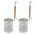 Stainless Steel Pasta Strainer, 2pcs Micro-Perforated Food Dumpling Noodle Strainer with Wood Handle Straining Noodles Pasta Baskets