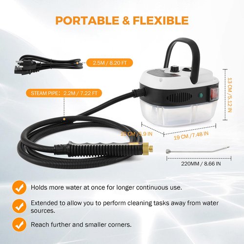 BEAMNOVA 2500W Car Steamer for Auto Detailing, High Pressure Handheld Steam Cleaner with Water Container, Portable Electric Steam Cleaning Machine