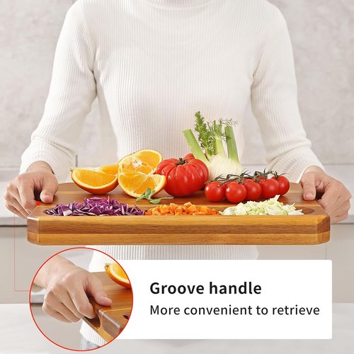 Acacia Wood Cutting Board - Extra Large Kitchen Chopping Board with Handles & Juice Groove