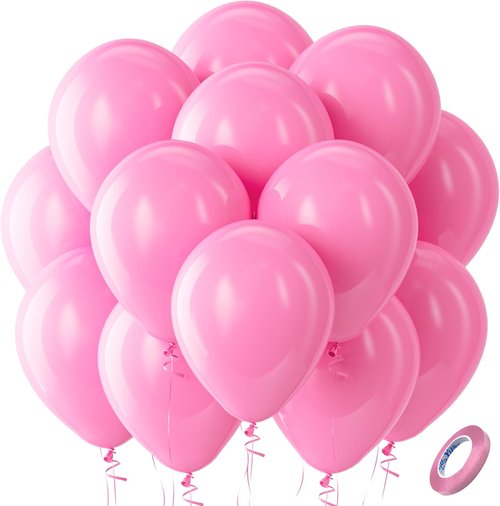 Bezente Pink Balloons - 100 Pack 12-Inch Round Latex Balloons for Valentine's Day & Parties