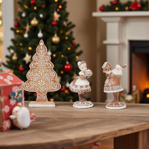 Braxio Gingerbread Christmas Tree Figurines - Stunning Sequined Tabletop Decoration | 5.5x2.25x10 Inch
