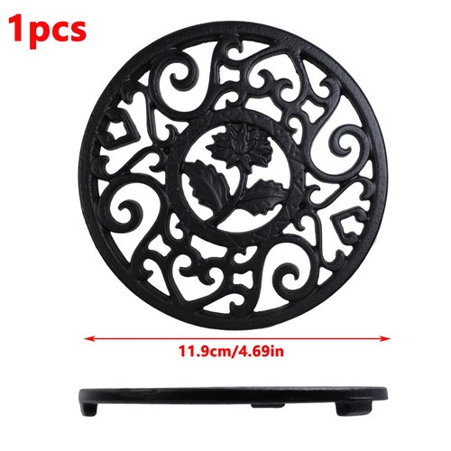 Antrader Cast Iron Trivet Flower,Cast Iron Trivet with Pegs Heat Resistant Hot Pads for Table & Countertop,1Pcs