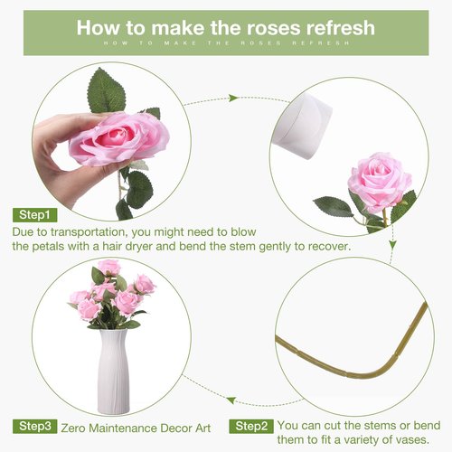 Thiccywoov 30 Pcs Rose Artificial Flowers in Bulk Real Touch Long Stem Silk Roses Bouquets Realistic Faux Flowers for Wedding Bridal Shower Home Decor Floral Arrangements Table Centerpiece(Pink)