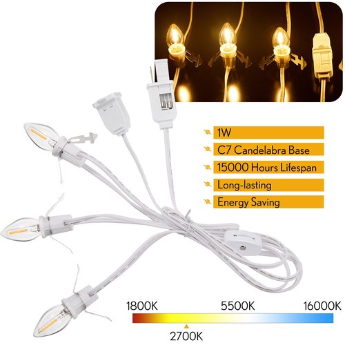 Meonum Accessory Cord with 3 LED Light Bulbs, 8.2 Ft Indoor Blow Mold Light Cord with Female Plug for Halloween Pumpkins Christmas Village Houses and Craft Projects Decoration, Warm White(4 Pack)
