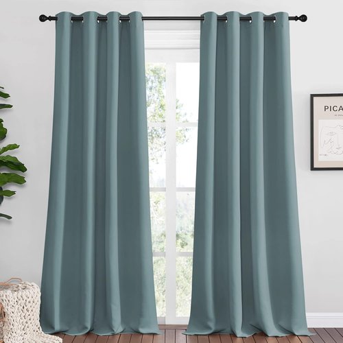 NICETOWN Blackout Curtains - Noise Reducing & Thermal Insulated Drapes | Greyish Blue, 2 Panels, W55 x L90-Inch