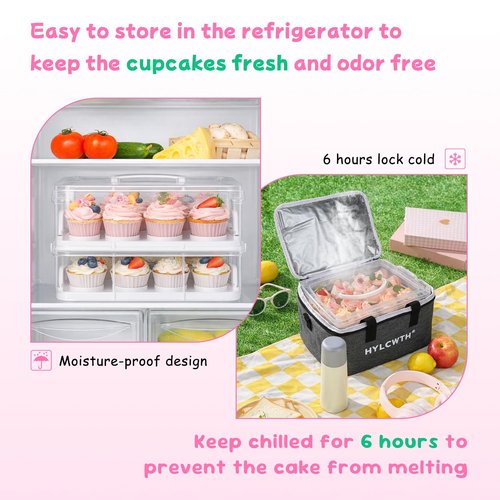 Cupcake Carrier, Cupcake Holder With Lid And Handles, 2-Layer Cupcakes Containers, 24 count Reusable Cupcake Box, Cupcake transport container With Portable Insulated Bag and 200Pcs Cupcake Liners