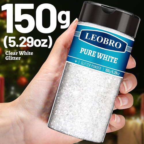 LEOBRO White Glitter - 150g Snow Chunky Glitter for Crafts & DIY Tumbler | Perfect for Party & Christmas Decor