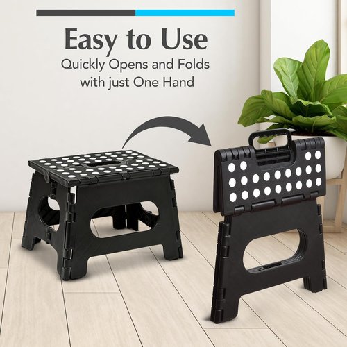 Handy Laundry Folding Step Stool - Sturdy Collapsible Design for Adults & Kids - Easy One-Flip Operation | Black - 9 Inch