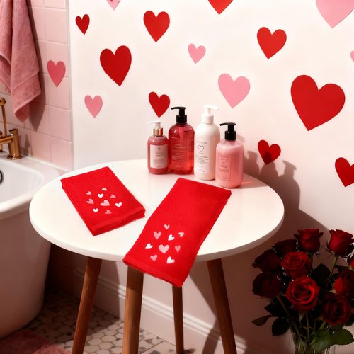 JarThenaAMCS 2Pcs Valentine's Day Hand Towels Red Pink Heart Embroidered Cotton Bathroom Towel Absorbent Bath Towel for Kitchen Dish Hand Drying Cleaning Cooking, 29.5 x 13.7 Inch