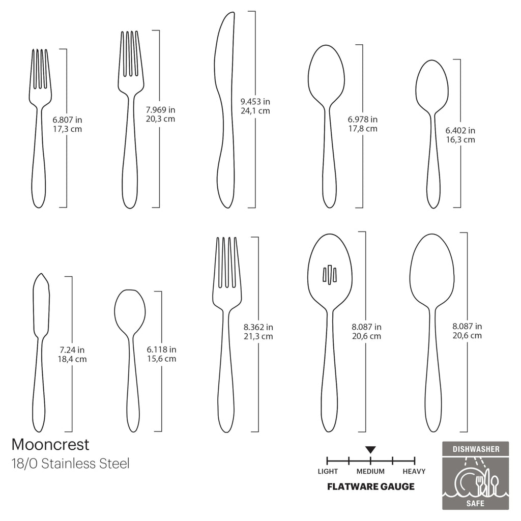 Oneida Silverware Set, Mooncrest 65-Piece Everyday Flatware Set, Service For 12, 18/0 Stainless Steel, Rust Resistant And Dishwasher Safe, Knives Spoons And Forks, Utensils (Silver, 65 Piece)