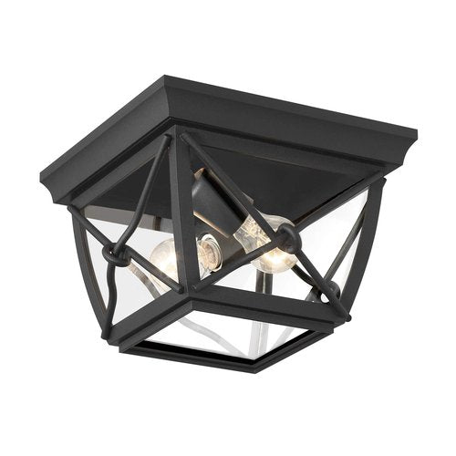 Designers Fountain Belmont 2-Lights Outdoor Flush Mount Ceiling Light, 10 Inch Lighting Fixture for Porch, Patio and Entryway, Black, 34835-BK