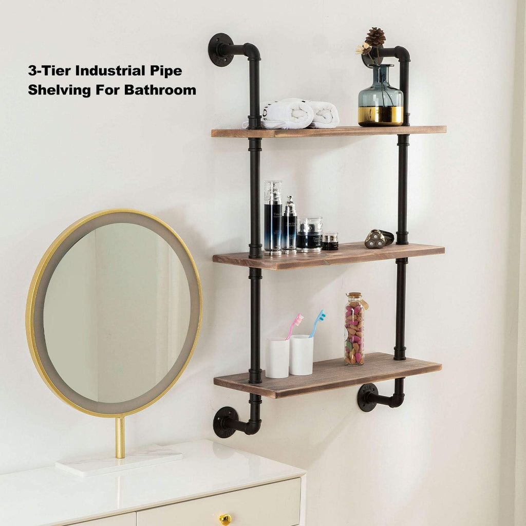 ROGMARS 3-Tier Floating Shelf - Real Pine Wood, Industrial Retro Style | 20x7.87x41.3in for Bathroom & Kitchen