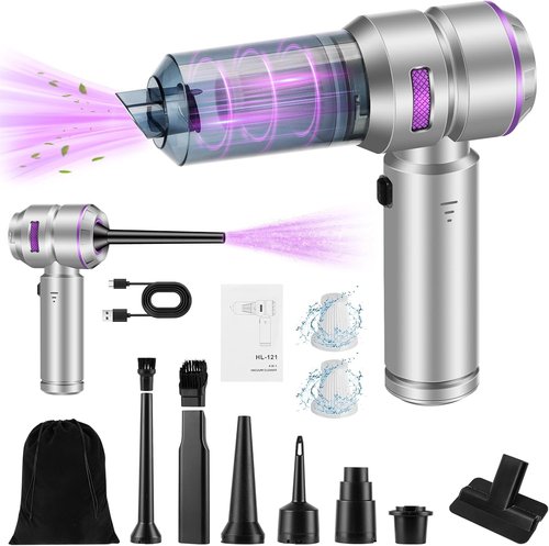 Handheld Car Vacuum - 18000PA High Power Cordless Mini Vacuum with 4-in-1 Functionality | Silver Grey & Purple