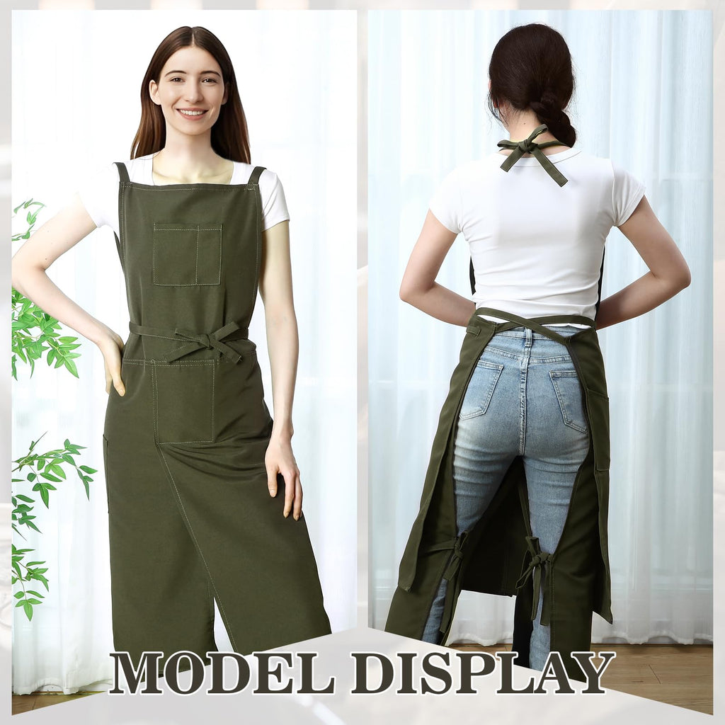 Jeyiour Split Leg Pottery Apron, 2 Layer DIY Ceramic Apron with Convertible Pants, Large Pockets Towel Loop Smock for Unisex(Green)