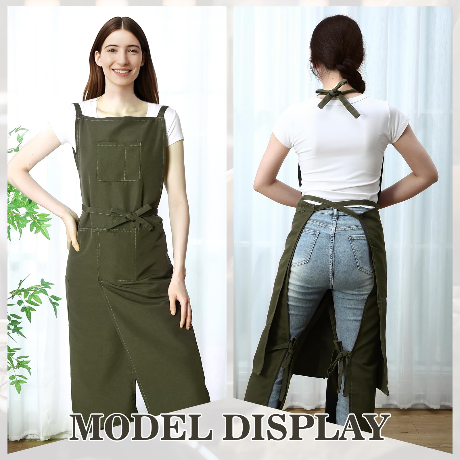 Jeyiour Split Leg Pottery Apron, 2 Layer DIY Ceramic Apron with Convertible Pants, Large Pockets Towel Loop Smock for Unisex(Green)