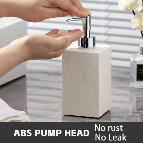 WUUAHOME Soap Dispenser 420ML 14OZ, 2pcs Luxurious Hand Dish Soap Dispenser Set, Refillable Lotion Bottle with Rustproof Pump for Bathroom Countertop Kitchen Sink (Off White)