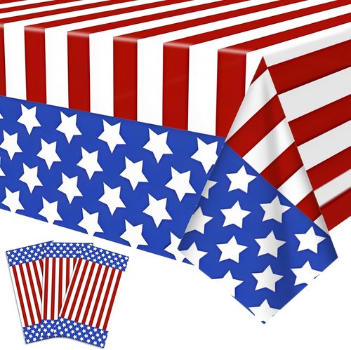 American Flag Tablecloths - 3 Pack of 54x108 Inch Disposable Covers for Patriotic Celebrations