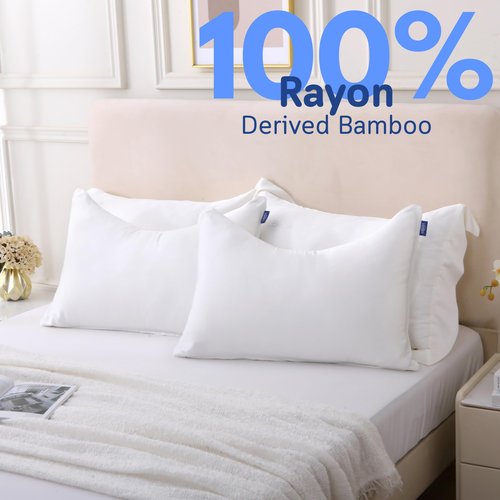 CUSHYZ Cooling Pillow Covers for Curved Pillows – 2-Pack 28x20 Pearl White Moon-Shaped Zippered Pillowcases, 100% Rayon Derived from Bamboo, Ultra-Soft, Silky, Breathable, & Wrinkle‑Resistant