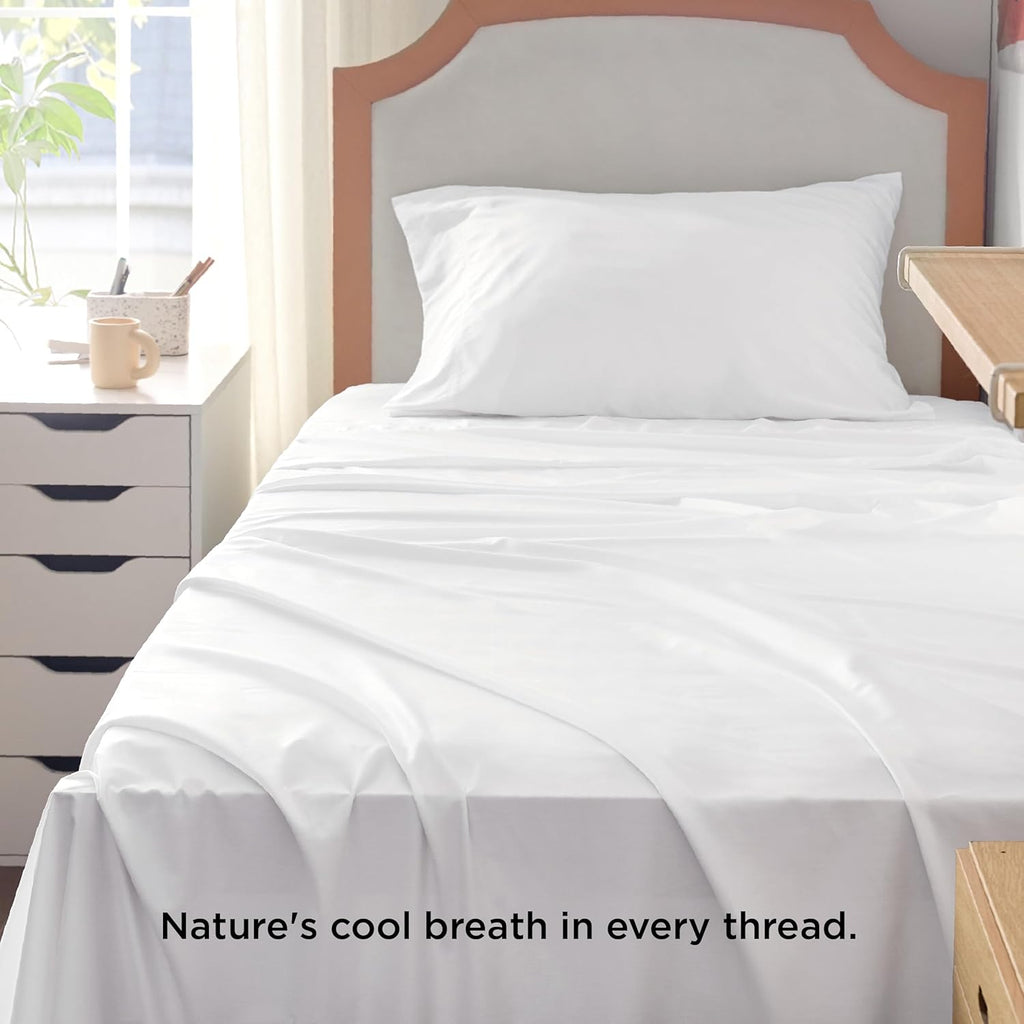 Bedsure Cooling Twin XL Sheets - Breathable Rayon from Bamboo, Soft & Silky, Deep Pocket Up to 16 Inches, White