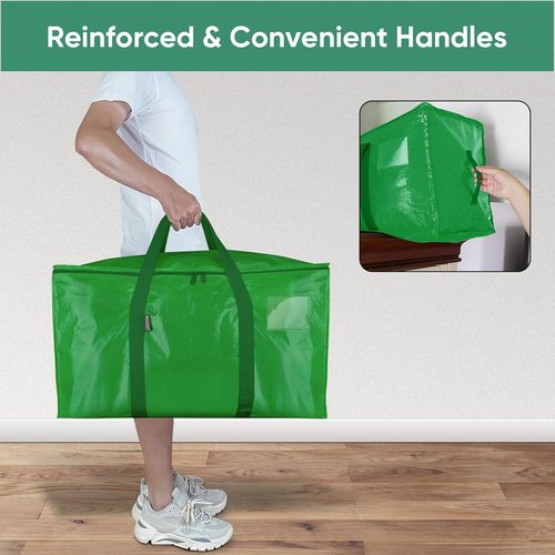 BALEINE Heavy-Duty Oversized Moving Bags - 4-Pack with Reinforced Handles for Clothes & Storage (Light Green)