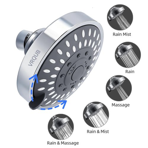 High Pressure Fixed Showerheads,5-Mode High Flow Fixed Showerheads,4inch Rain Shower Heads with adjustable Metal Swivel Ball Jiont