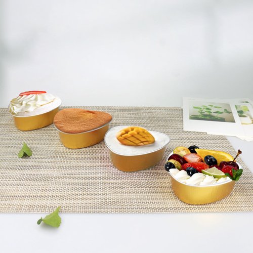 IVICOO Mini Cake Pans With Lids,Heart Shaped Cake Pans,20 Pcs 3.7oz/110ml Aluminum Foil Mini Disposable Heart Shaped Containers for Mother'S Day, Weddings and Birthdays Party (Golden)