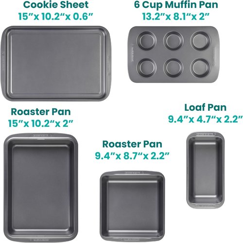 Baker's Secret Stackable Baking Set - 5 Essential Bakeware Pans | Muffin, Roaster, Square, Cookie & Loaf Pan