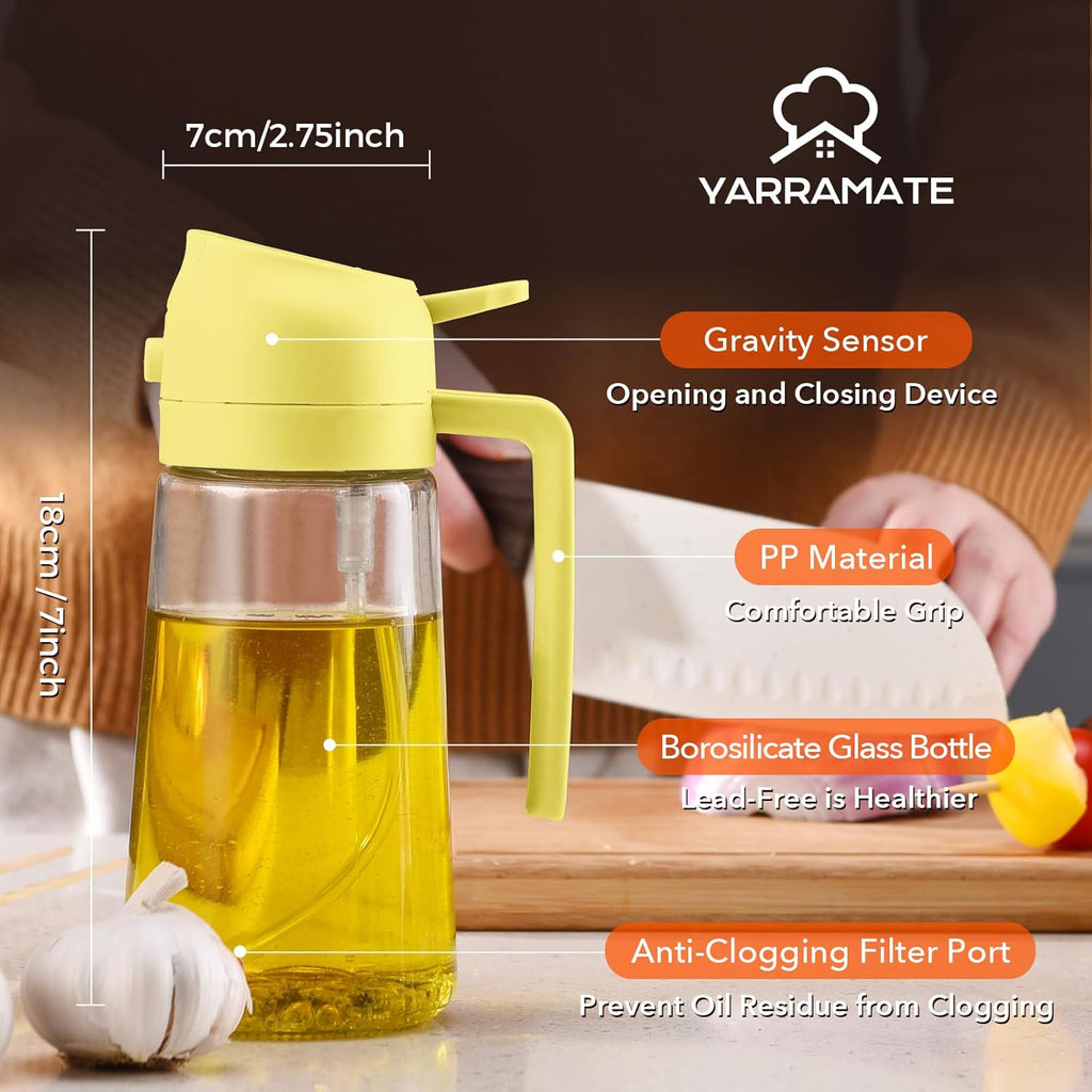 YARRAMATE 16oz Glass Olive Oil Sprayer - 2-in-1 Premium Food Grade Dispenser for Cooking & BBQ (Pomelo)