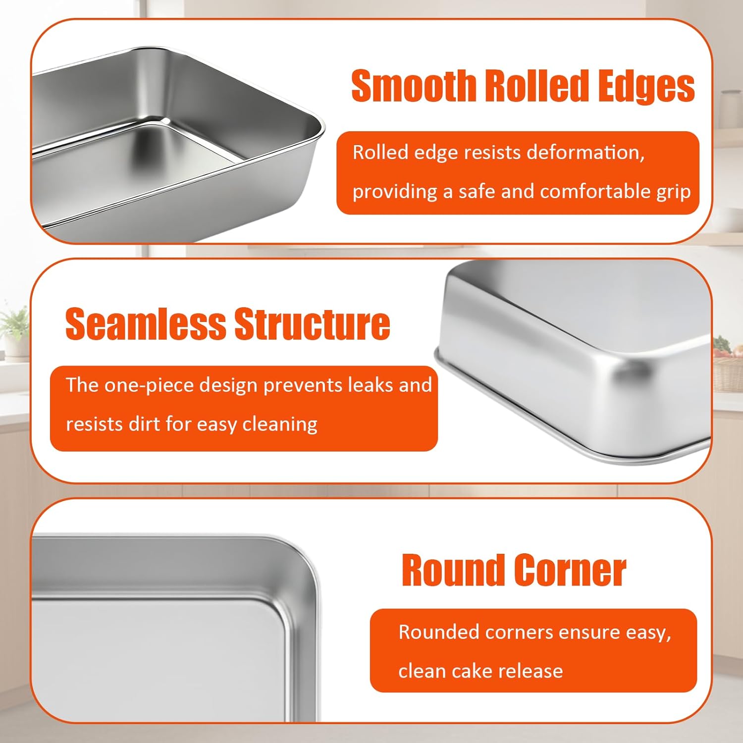 Stainless Steel Baking Pan Set by [Brand Name] - 2 Pack Rectangular Cake & Roasting Pans | Oven & Dishwasher Safe, 9.84 x 7.87 x 2 Inches