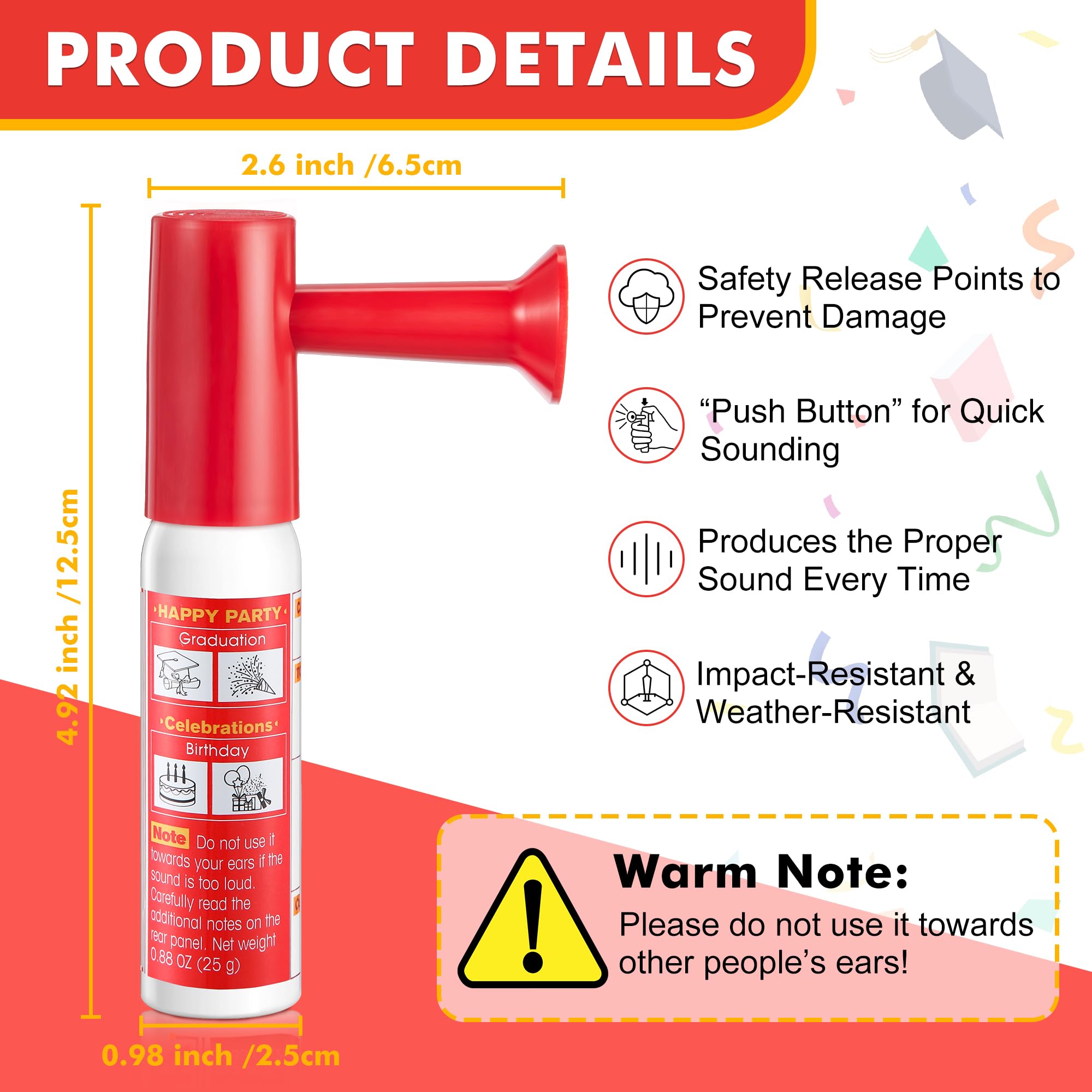 1 Pack Mini Air Horn for Personal Safety, 0.88 Oz Stadium Air Horn Prank, Portable Blow Noise Maker for Sporting Events, Football Games, Dogs, Party, Birthdays,Graduation Mini Noisemakers (Red)