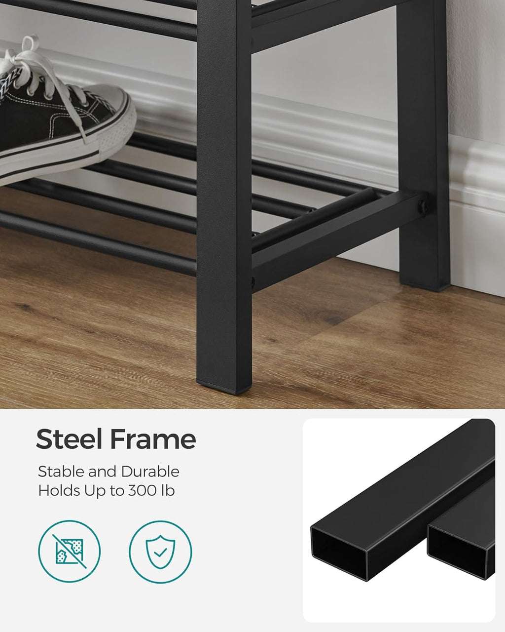 SONGMICS Shoe Bench - Modern Storage Solution with Cushion | Space-Saving Entryway Design in Dark Gray & Ink Black