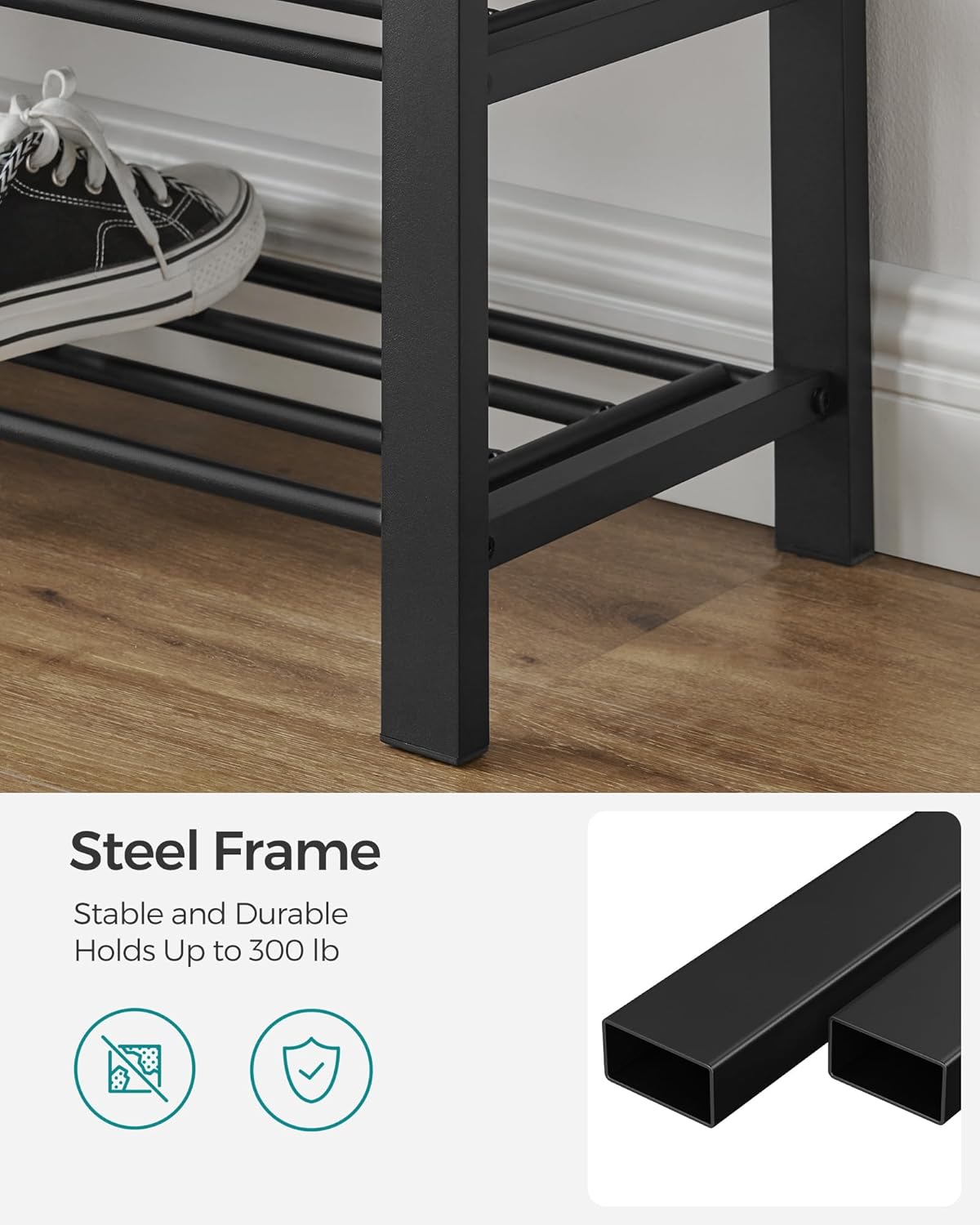 SONGMICS Shoe Bench - Modern Storage Solution with Cushion | Space-Saving Entryway Design in Dark Gray & Ink Black