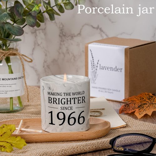 60th Birthday Gifts for Women - 1966 Birthday Gifts for Women Men, 60 Year Old Bday Gift for Her Female, 6oz Sixty Lavender Decor Ceramics Candle
