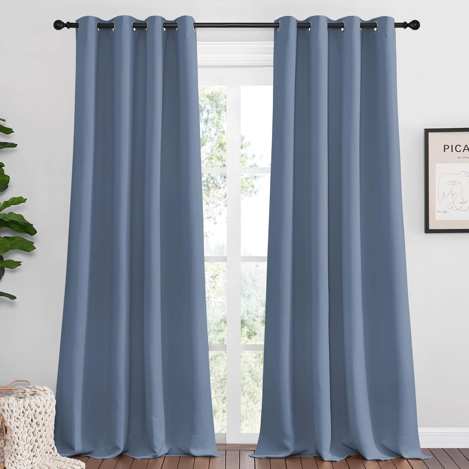 NICETOWN Room Darkening Curtain Panels - Thermal Insulated Blackout Draperies | 108" Length, Stone Blue, 2 Pieces