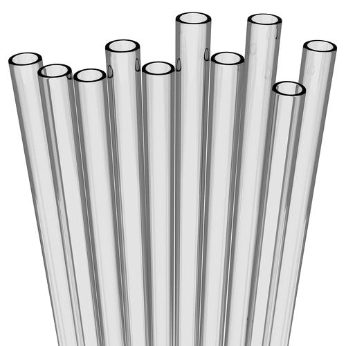 Fiesta First 10 Long Clear Straws - Hard Semi-transparent Plastic Reusable Drinking Straws + Sturdy Cleaning Brush - for Tumblers, Mason Jars, Milkshakes and Smoothies - Dishwasher Safe BPA Free