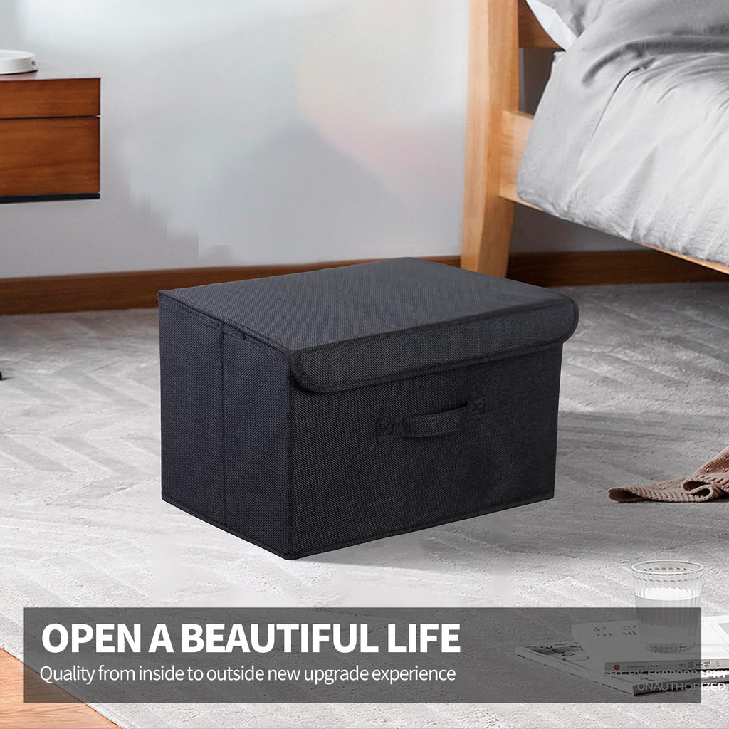 SAMORADREA 8 Pack Large Collapsible Storage Bins Container Fabric Boxs Bulk with Lids Storage Baskets for Shelves Drawers, Desktop, Closet, Office, Bedroom, Home, Garage (Black)