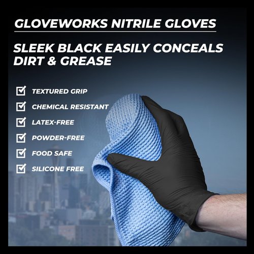 GLOVEWORKS Black Nitrile Gloves for Cooking, Food Prep, Disposable, 5 Mil, For Professional Cleaning, Medium, Case of 1000