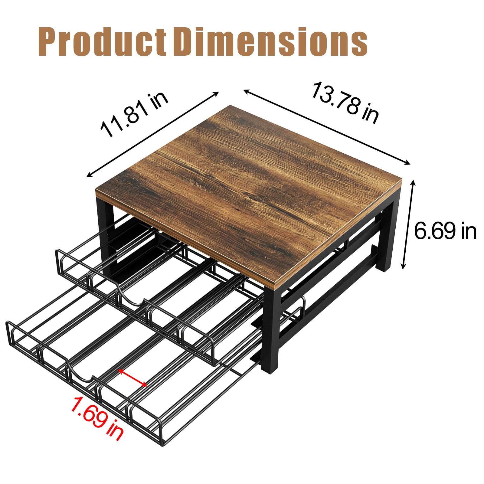 Dazioter Coffee Pod Holder Drawer 2 Tier for K Cup Capsule Pods Storage Organizer Under Coffee Pot Storage Sliding Drawer (Black, 2 Tier)