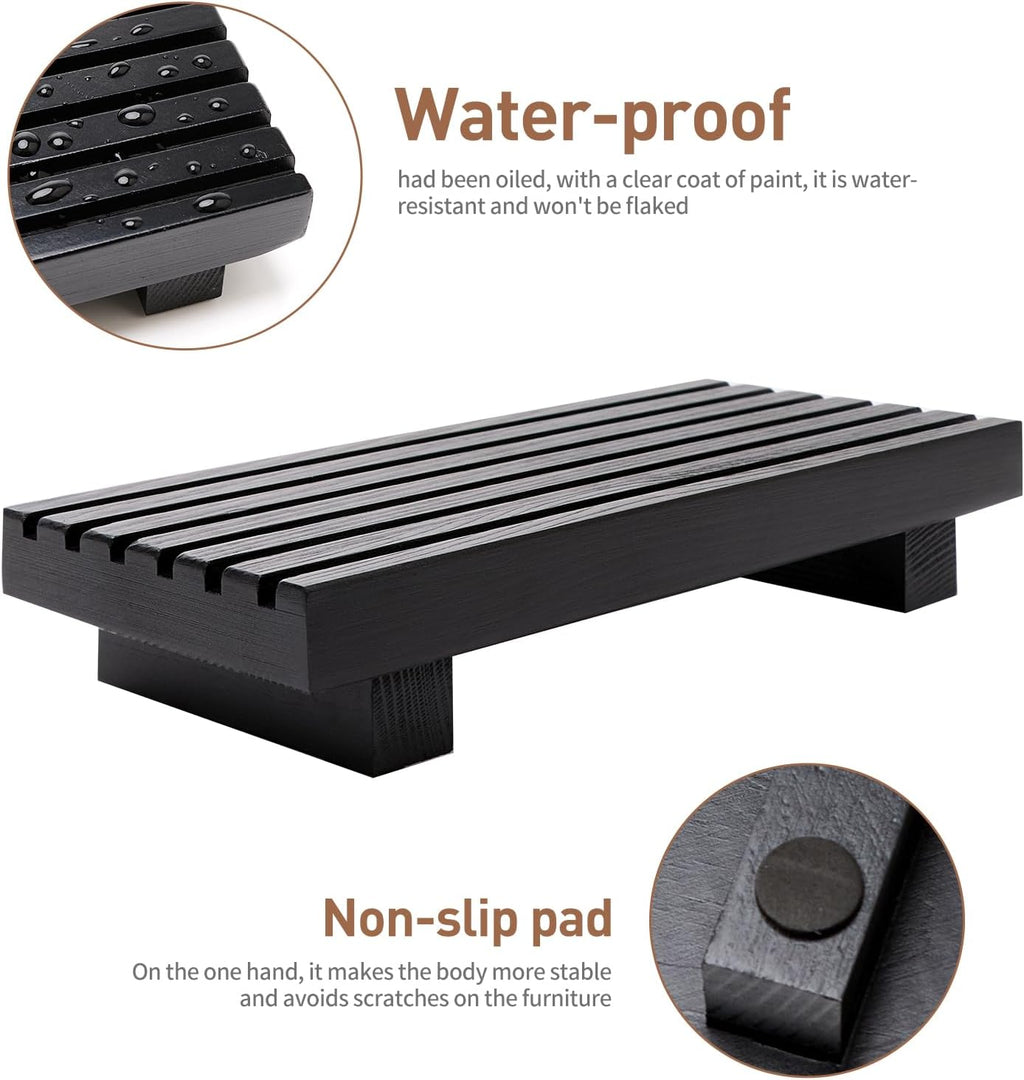 Regine Switzerland Bathroom Counter Organizer Tray - Decorative Wood Display Stand for Sink Accessories | Black