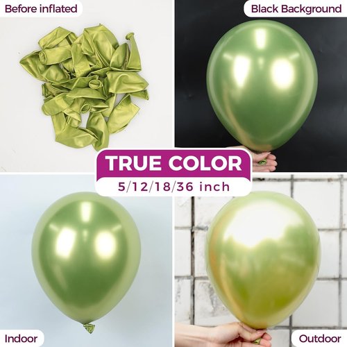 Bezente Metallic Green Balloons - 100 Pack 12-Inch Round Helium Balloons for Summer Parties & Weddings