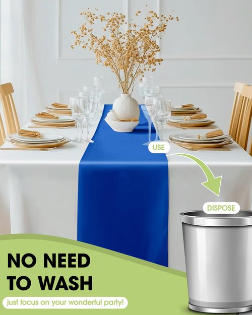 Pureegg Navy Blue Plastic Table Runners - 10 Pack, 14'' x 108'', Water Resistant & Disposable Centerpiece Decorations for Table Cloth, Wedding, Birthday, Holiday, Baby Shower, Party, Home Decor