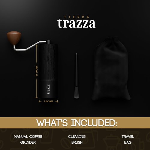 Tierra Trazza Manual Coffee Grinder, Conical Burr Coffee Grinder with Stainless Steel Burrs & Walnut Handle for Espresso, French Press, Travel, Camping & Home Use