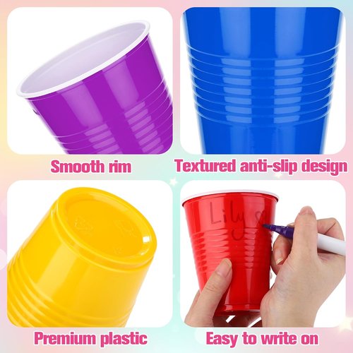 Kochorie 60 Pcs Plastic Cups - Colorful Heavy-Duty Disposable Party Cups for Celebrations