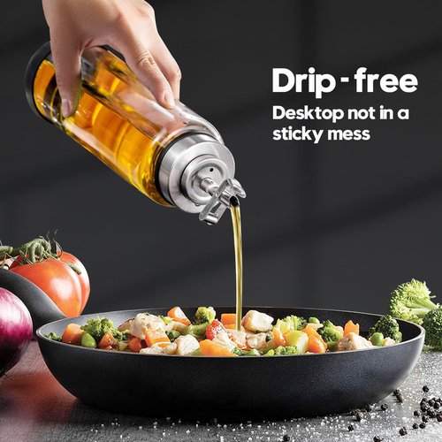 BENEBYR Glass Olive Oil Dispenser Bottle for Kitchen Shatterproof & Leakproof Cooking Oil Dispenser with Stainless Steel Spout & Rubber Bottom 17 oz Heat Resistant Olive Oil Bottle