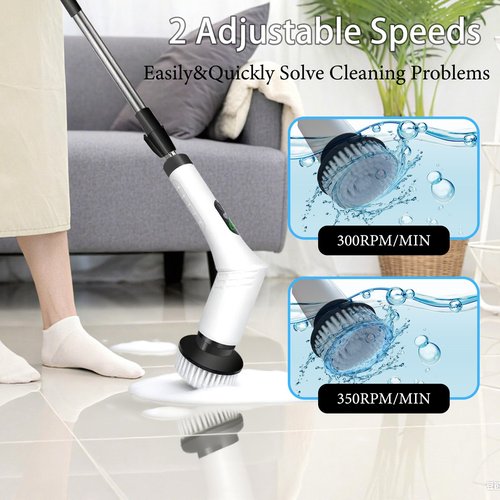 Spin Scrubber,9-In-1Multifunctional Cleaning Brush with Detachable Handle,9 Replaceable Brush Heads&LCD Display,Rechargeable Electric Spin Scrubber for Bedroom,Bathroom,Kitchen,Car