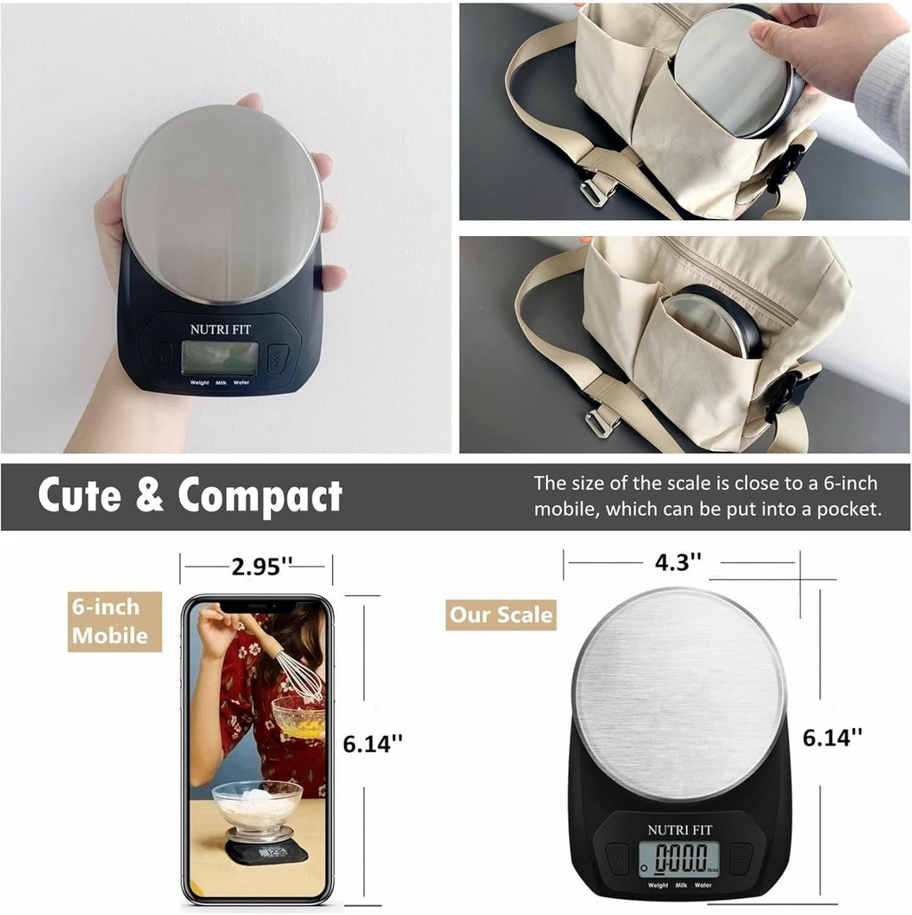 NUTRI FIT Digital Food Scale - Accurate Weight Measurement in Grams & OZ | Stainless Steel, Black