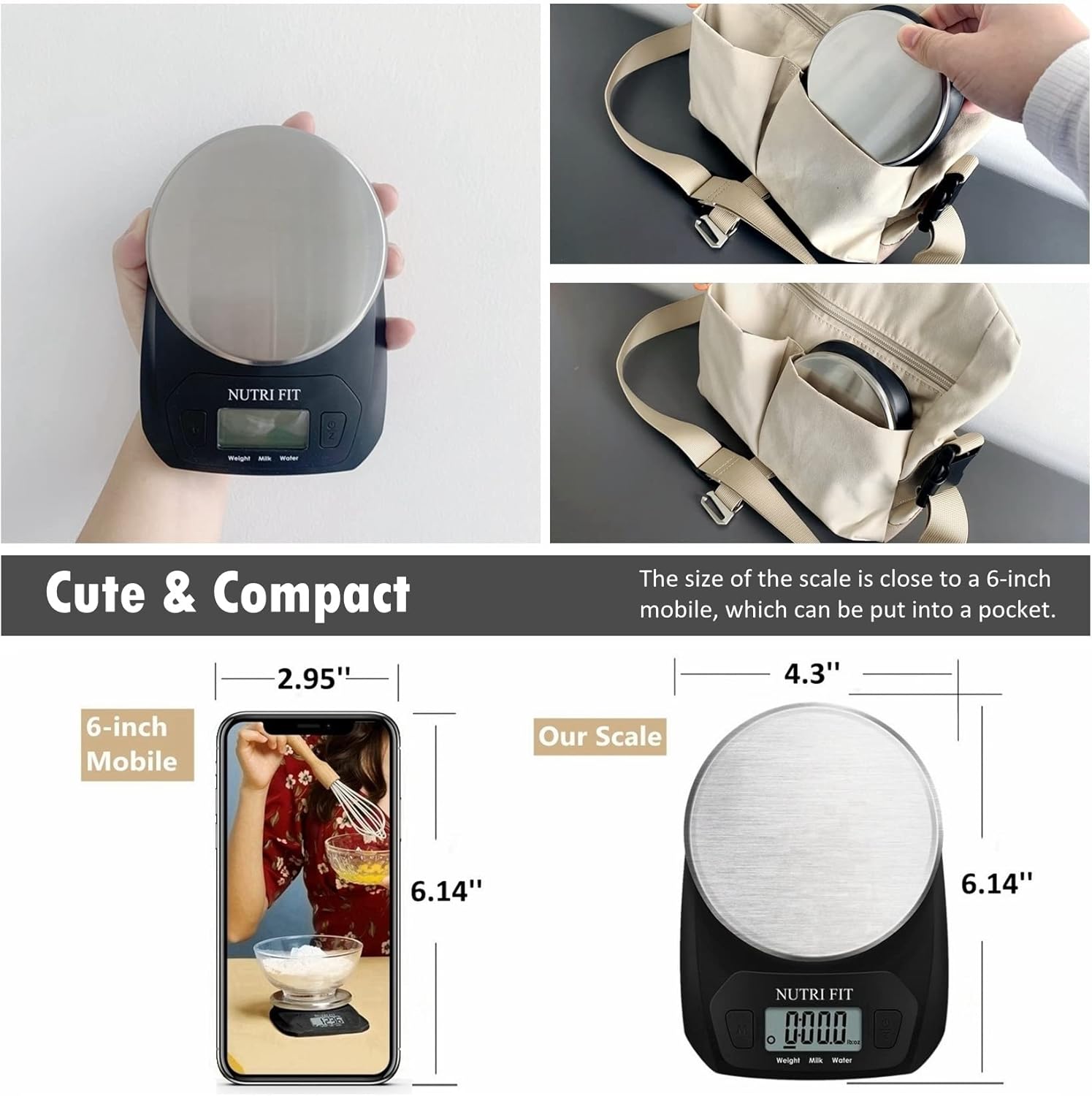 NUTRI FIT Digital Food Scale - Accurate Weight Measurement in Grams & OZ | Stainless Steel, Black