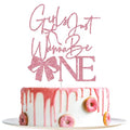 Girls Just Wanna Be One Cake Topper, Pink Bow First Birthday Cake Topper, Sweet One, Bow Girl's 1st Birthday Party Decorations Glitter